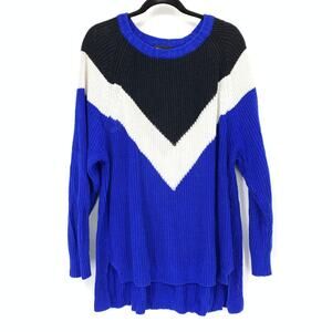 Express Tunic Sweater Womens Size Medium Colorblock Chevron Detail Blue Black